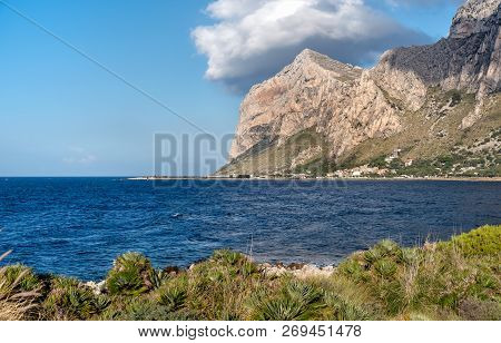 View Of The Capo Gallo Mount And Gulf Of Sferracavallo, Province Of Palermo, Sicily.