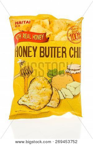Winneconne, Wi - 8 November 2018: A Bag Of Haitai Honey Butter Potato Chips From South Korea On An I