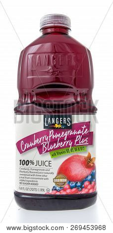 Winneconne, Wi - 11 November 2018: A Bottle Of  Langers Cranberry Poergranate Blueberry Plus Juice O