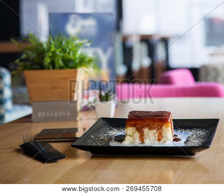 Desert Time. Sweetcake Served On A Beautiful Plate And Ready For Eating.