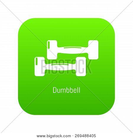 Fitness Dumbbell Icon Green Vector Isolated On White Background