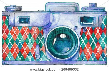 Retro Camera Kiev Watercolor Design Vintage Isolated