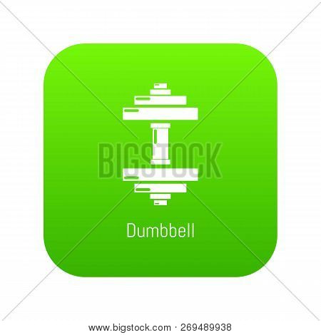 Dumbbell Icon Green Vector Isolated On White Background