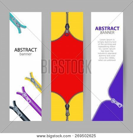 Set Vertical Banners With Empty Place For Text. Open And Closed