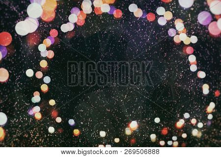 Bokeh Abstract Texture. Colorful. Defocused Background. Blurred Bright Light. Circular Points.