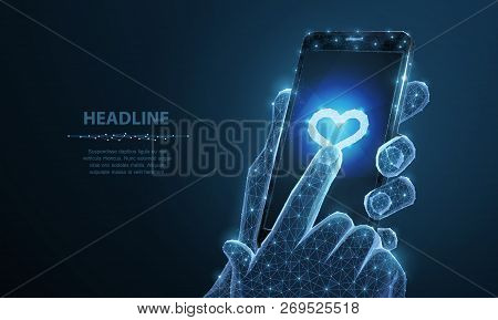 Abstract Vector Illustration Of Smartphone Heart Icon App. Isolated Background. Valentine Day, Love 