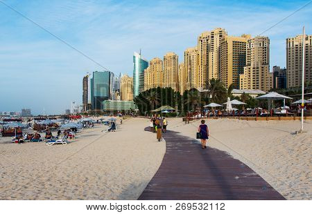 Dubai, United Arab Emirates - November 16, 2018: Panoramic View Of Jbr, Jumeirah Beach Residence Pop
