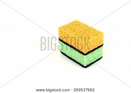Group Of Kitchen Sponges Isolated On The White Background.