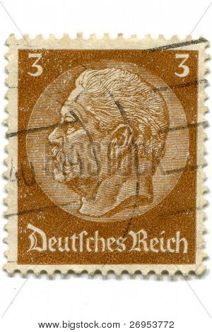 Německo - cca 1935: Razítko ukazuje prezidenta Paula von Hindenburga, cca 1935