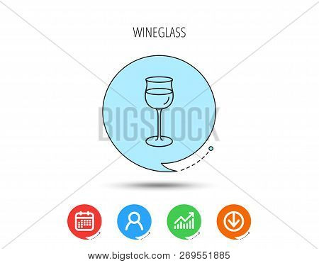 Wineglass Icon. Goblet Sign. Alcohol Drink Symbol. Calendar, User And Business Chart, Download Arrow