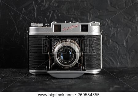 Moscow, Russia, January 03, 2018. The Old Soviet Medium Format Rangefinder Camera Iskra, Released196