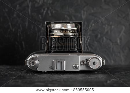Moscow, Russia, January 03, 2018. The Old Soviet Medium Format Rangefinder Camera Iskra, Released196