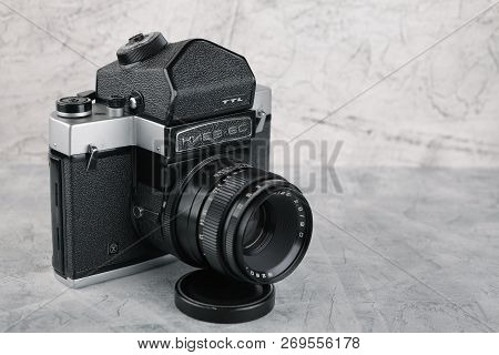 Moscow, Russia, April 17, 2017. The Old Soviet Medium Format Slr Camera Kiev-6c, Released1982.