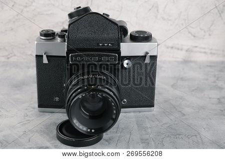 Moscow, Russia, April 17, 2017. The Old Soviet Medium Format Slr Camera Kiev-6c, Released1982.