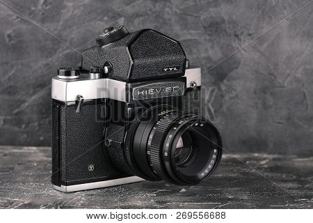 Moscow, Russia, April 13, 2017. The Old Soviet Medium Format Slr Camera Kiev-6c, Released1983.
