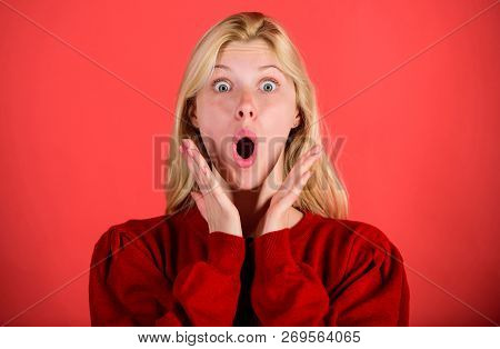 Girl Shocked Overwhelmed By Surprise. Surprised Woman Cant Believe Her Eyes. Christmas Is Coming Soo