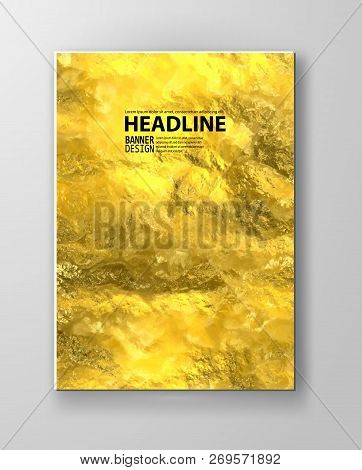 Gold Foil Texture Background. Realistic Golden Vector Elegant Brochure, Shiny And Metal Gradient Tem