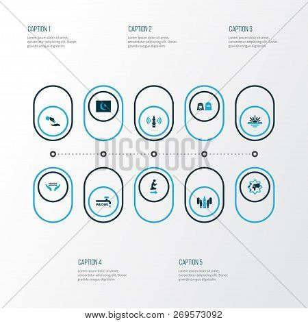 Holiday Icons Colored Set With Maghrib, Audio, Financial Assistance And Other Mussulmans Elements. I