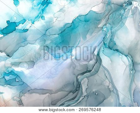 Alcohol Ink Sea Texture. Fluid Ink Abstract Background. Art For Design