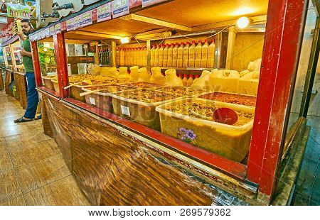 Shiraz, Iran - October 14, 2017: The  Store Of Iranian Pickles, Named Torshi With Wide Range Of Pick