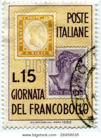 Itálie - cca 1962: Známka vytištěna pro čtvrtý den razítko (Giornata del Francobollo), cca 1962