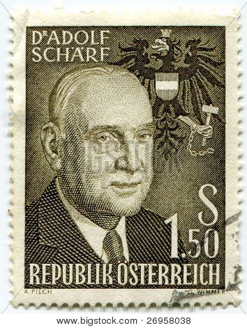 AUSTRIA - CIRCA 1960: A stamp shows Adolf SchÃ¤rf, the sixth President of Austria, circa 1960