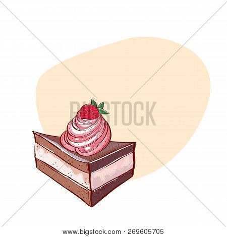 Tiramisu Cake Isolated On White Background. Hand Drawn Vector Illustration Of Tiramisu Isolated On W