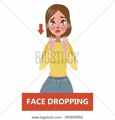 Sign Of A Stroke Infographic. Woman With Face Drooping