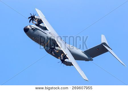 Wunstorf, Germany - June 9, 2018: New German Air Force Luftwaffe Airbus A400m Military Transport Pla