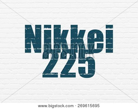 Stock Market Indexes Concept: Painted Blue Text Nikkei 225 On White Brick Wall Background