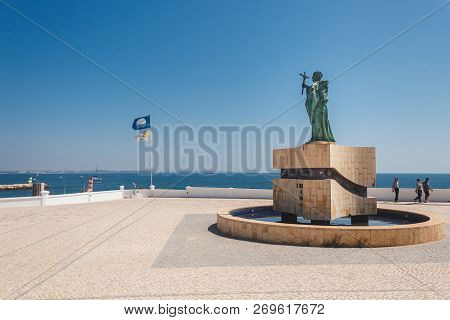 Large Sidewalk / Coastwalk With A Center Piece Of Statue Of Sao Goncalo In Avenida Dos Descobrimento