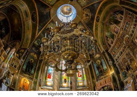 Bucharest, Romania - July 16, 2018: Inside Of The Orthodox Church Of Zlatari Located On Calea Victor