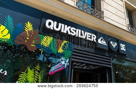 Paris, France - July 06, 2018: Quiksilver Store On Avenue Des Champs Elysees