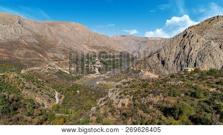 Kemaliye, Turkey - October 2018: Aerial Landscape View Of Kemaliye Town Between Valley In Kemaliye O