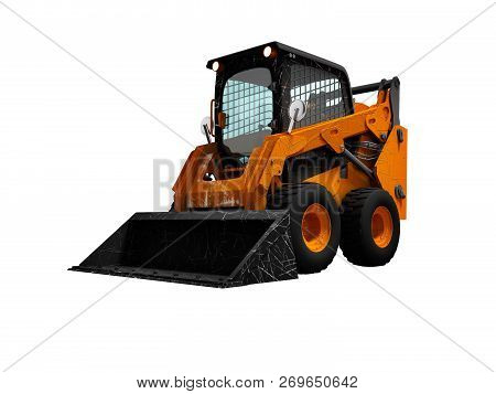 Old Orange Wheel Loader On Wheels With Bucket 3d Render On White Background No Shadow