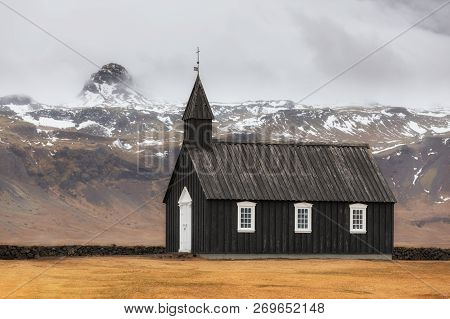 Budakirkja, Black Churck At Snaefellsnes Peninsula In Iceland
