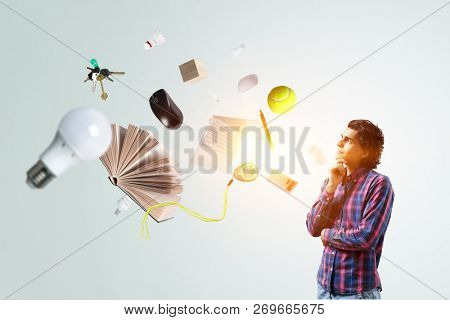Pensive hipster guy. Mixed media