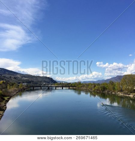 Bridge Cross The North Thompson River, In Kamloops, British Columbia, Canada.  Beautiful Reflection 