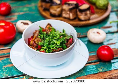 Ajapsandali, Traditional Azerbaijani And Georgian Dish Consisting Of Onion, Eggplant, Potato, Tomato