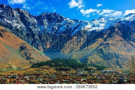 Mountains Over Stepantsminda In The Khevi Province, Georgia