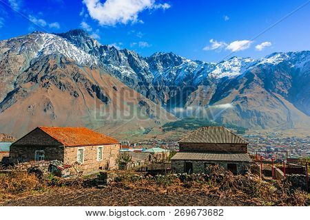 Mountains Over Stepantsminda In The Khevi Province, Georgia