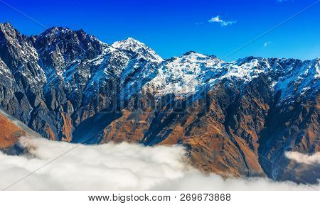 Mountains Over Stepantsminda In The Khevi Province, Georgia