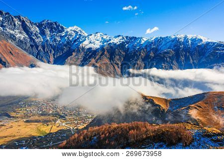 Mountains Over Stepantsminda In The Khevi Province, Georgia