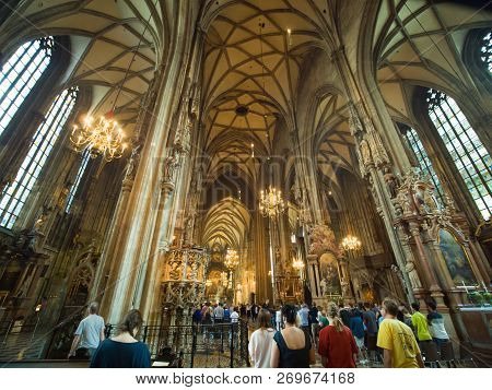 Vienna, Austria - August 13, 2018: St. Stephens Cathedral In Vienna, Austria. Internal Facade.