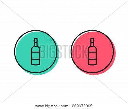 Brandy Bottle Line Icon. Whiskey Or Scotch Alcohol Sign. Positive And Negative Circle Buttons Concep