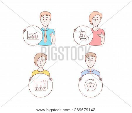 People Set Of Infographic Graph, Music Phone And Survey Results Icons. Refresh Cart Sign. Line Diagr
