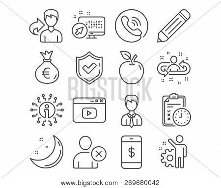 Set Of Employee, Video Content And Delete User Icons. Exam Time, Recruitment And Businessman. Smartp