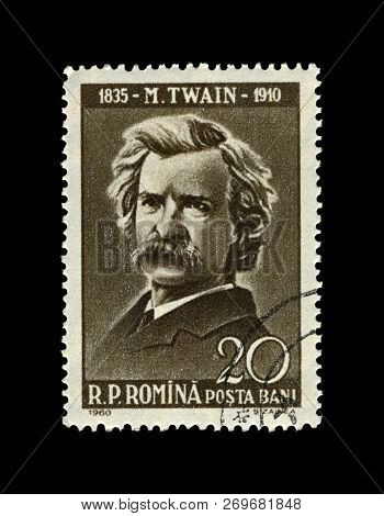Romania - Circa 1960: Canceled Postal Stamp Printed In Romania Shows Mark Twain (samuel Langhorne Cl