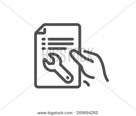 Spanner Tool Line Icon. Repair Service Document Sign. Fix Instruments Symbol. Quality Design Flat Ap