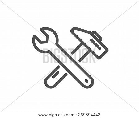 Spanner And Hammer Line Icon. Repair Service Sign. Fix Instruments Symbol. Quality Design Flat App E
